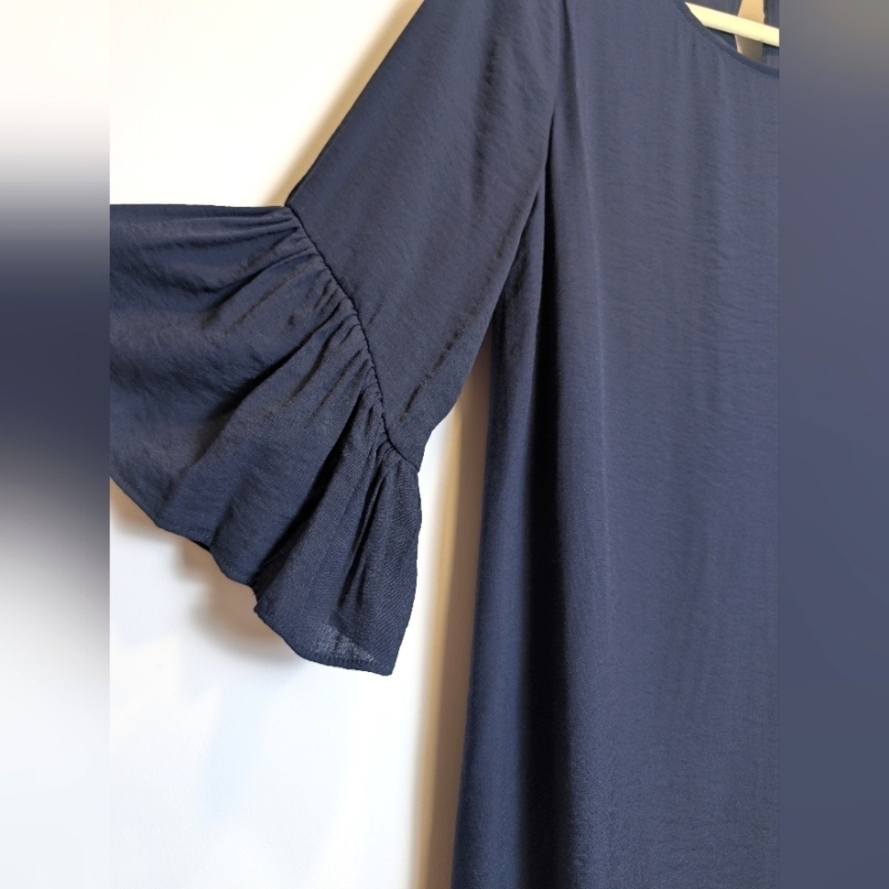 Zara Basic Navy Blue Ruffle Sleeve Dress Size Medium - Picture 4 of 8